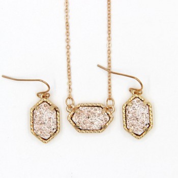 YJX030 Mini Iridescent Druzy Drusy Pendant Necklace With Matching Drop Earrings Hot Fashion Jewelry Sets Super Cute