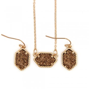 YJX030 Mini Iridescent Druzy Drusy Pendant Necklace With Matching Drop Earrings Hot Fashion Jewelry Sets Super Cute