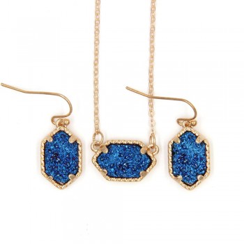 YJX030 Mini Iridescent Druzy Drusy Pendant Necklace With Matching Drop Earrings Hot Fashion Jewelry Sets Super Cute
