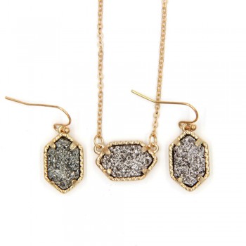 YJX030 Mini Iridescent Druzy Drusy Pendant Necklace With Matching Drop Earrings Hot Fashion Jewelry Sets Super Cute