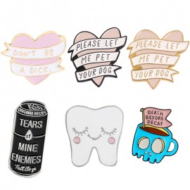 Halloween Blue Skull Coffee Cup DEATH BEFORE DECAF Dont Be A Dick Heart Balck Tear Can Enamel Brooches Lapel Pin