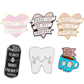 Halloween Blue Skull Coffee Cup DEATH BEFORE DECAF Dont Be A Dick Heart Balck Tear Can Enamel Brooches Lapel Pin