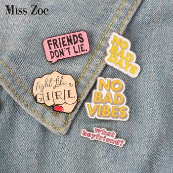 Quote Enamel Pin Feminist Girl power STRANGER THINGS NO BAD VIBES badge brooch Lapel pin Jeans shirt bag Cartoon Jewelry Gift