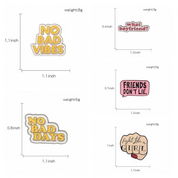 Quote Enamel Pin Feminist Girl power STRANGER THINGS NO BAD VIBES badge brooch Lapel pin Jeans shirt bag Cartoon Jewelry Gift