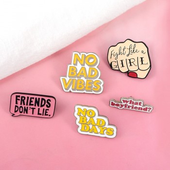 Quote Enamel Pin Feminist Girl power STRANGER THINGS NO BAD VIBES badge brooch Lapel pin Jeans shirt bag Cartoon Jewelry Gift