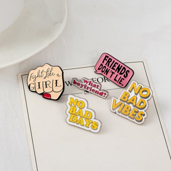 Quote Enamel Pin Feminist Girl power STRANGER THINGS NO BAD VIBES badge brooch Lapel pin Jeans shirt bag Cartoon Jewelry Gift