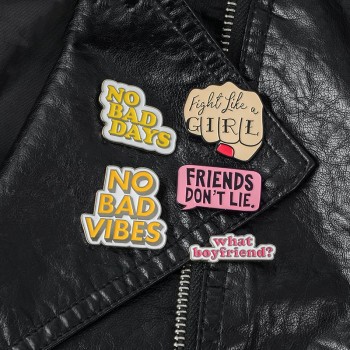 Quote Enamel Pin Feminist Girl power STRANGER THINGS NO BAD VIBES badge brooch Lapel pin Jeans shirt bag Cartoon Jewelry Gift