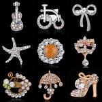 Crystal Antique Gold guitar bicycle Bow flower High heels umbrella Brooches for Women  Wedding Bridesmaid Rhinestone Party Pin