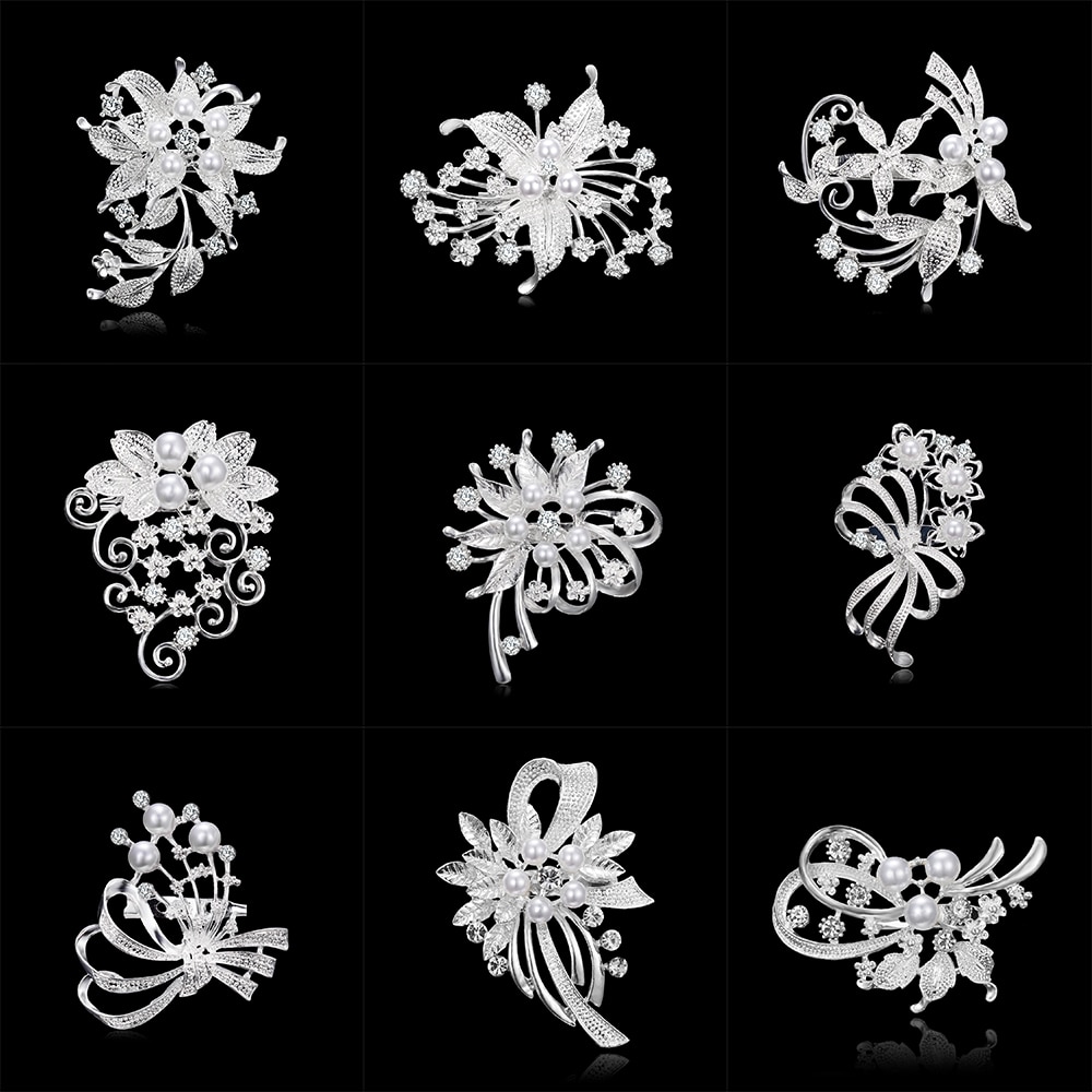 Rinhoo Fashion Women Large Brooches Lady Snowflake Imitation Pearls Rhinestones Crystal Wedding Brooch Pin Jewelry Accessorise