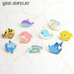 QIHE JEWELRY Sea cuties pin Whale Shark Narwhal Octopus Puffer fish Hard enamel pin Lapel pin Brooches Badges Pinback