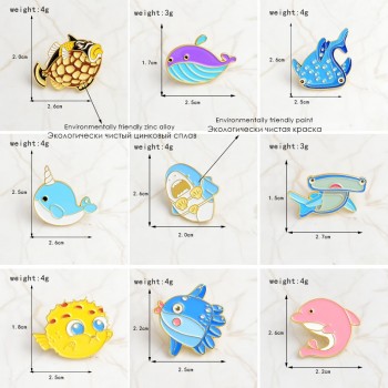 QIHE JEWELRY Sea cuties pin Whale Shark Narwhal Octopus Puffer fish Hard enamel pin Lapel pin Brooches Badges Pinback