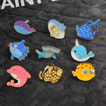 QIHE JEWELRY Sea cuties pin Whale Shark Narwhal Octopus Puffer fish Hard enamel pin Lapel pin Brooches Badges Pinback