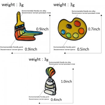 QIHE JEWELRY 3pcs/set Painting Tools Enamel pins Palette Paint Tube Brush Brooches Badges Lapel pins Gift for Painter Artist