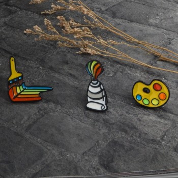 QIHE JEWELRY 3pcs/set Painting Tools Enamel pins Palette Paint Tube Brush Brooches Badges Lapel pins Gift for Painter Artist