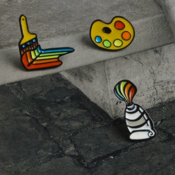 QIHE JEWELRY 3pcs/set Painting Tools Enamel pins Palette Paint Tube Brush Brooches Badges Lapel pins Gift for Painter Artist