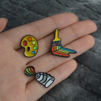 QIHE JEWELRY 3pcs/set Painting Tools Enamel pins Palette Paint Tube Brush Brooches Badges Lapel pins Gift for Painter Artist