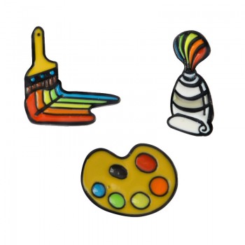 QIHE JEWELRY 3pcs/set Painting Tools Enamel pins Palette Paint Tube Brush Brooches Badges Lapel pins Gift for Painter Artist