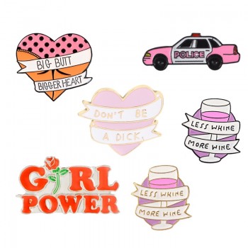Car Heart Girl Power Wine glass Brooch Soft Enamel Pin Cartoon Funny Brooch Collection Metal Lapel Pin Badge Collar Brooch Gift