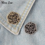 Gold Silver Twenty sided dice Dungeons amp; Dragons Enamel pin brooches Bag Clothes Lapel Pin Button Badge DnD Jewelry Gift fans