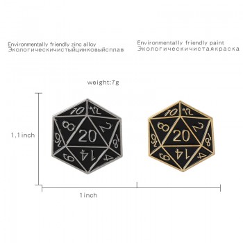 Gold Silver Twenty sided dice Dungeons amp; Dragons Enamel pin brooches Bag Clothes Lapel Pin Button Badge DnD Jewelry Gift fans