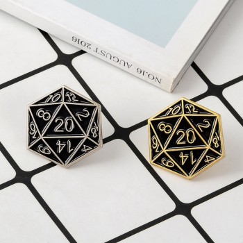 Gold Silver Twenty sided dice Dungeons amp; Dragons Enamel pin brooches Bag Clothes Lapel Pin Button Badge DnD Jewelry Gift fans