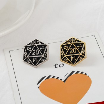 Gold Silver Twenty sided dice Dungeons amp; Dragons Enamel pin brooches Bag Clothes Lapel Pin Button Badge DnD Jewelry Gift fans