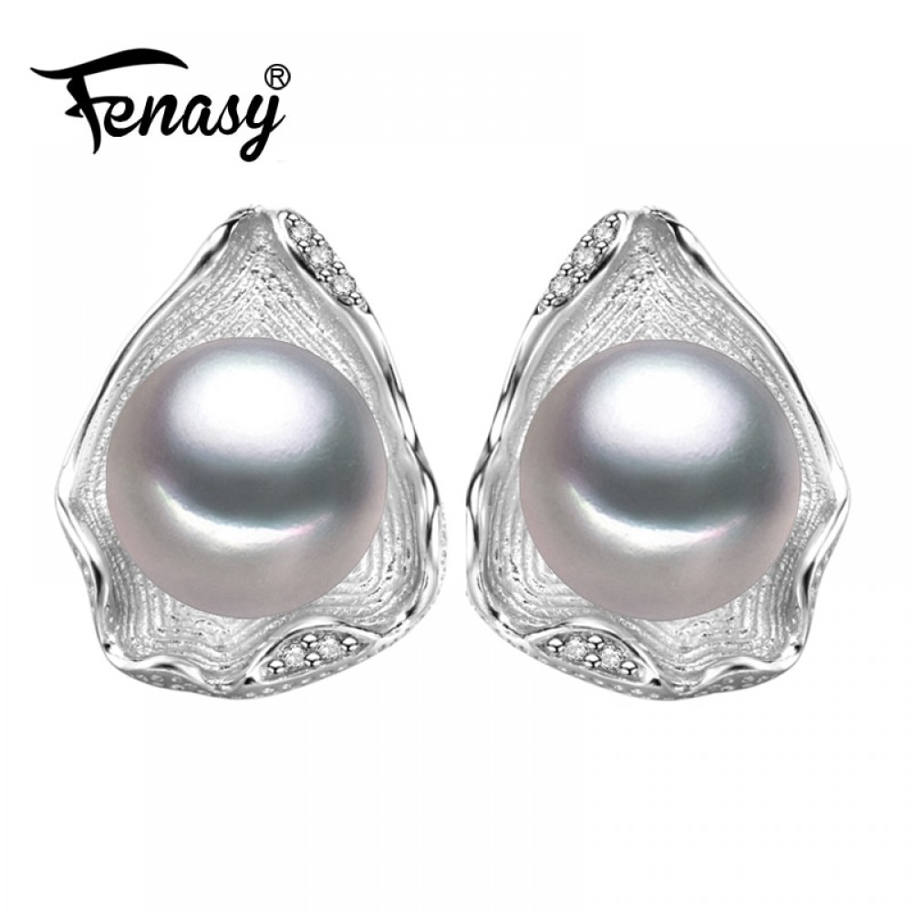 FENASY pearl jewelry,natural pearl earrings freshwater pearls sterling silver jewelry bohemian party wedding Stud Earrings