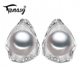 FENASY pearl jewelry,natural pearl earrings freshwater pearls sterling silver jewelry bohemian party wedding Stud Earrings