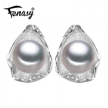 FENASY pearl jewelry,natural pearl earrings freshwater pearls sterling silver jewelry bohemian party wedding Stud Earrings