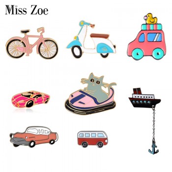 Bargain price Transportation Collection Enamel pin Cartoon bike car bus boat motorcycle Brooch lapel pin Button badge Funny Gift
