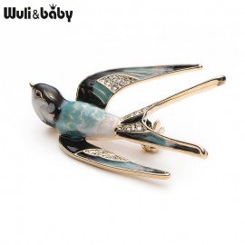 Wuliamp;Baby Classic Alloy Enamel Swallow Brooch Pins Metal Scarf Pins Christmas Gift Banquet Weddings Accessories