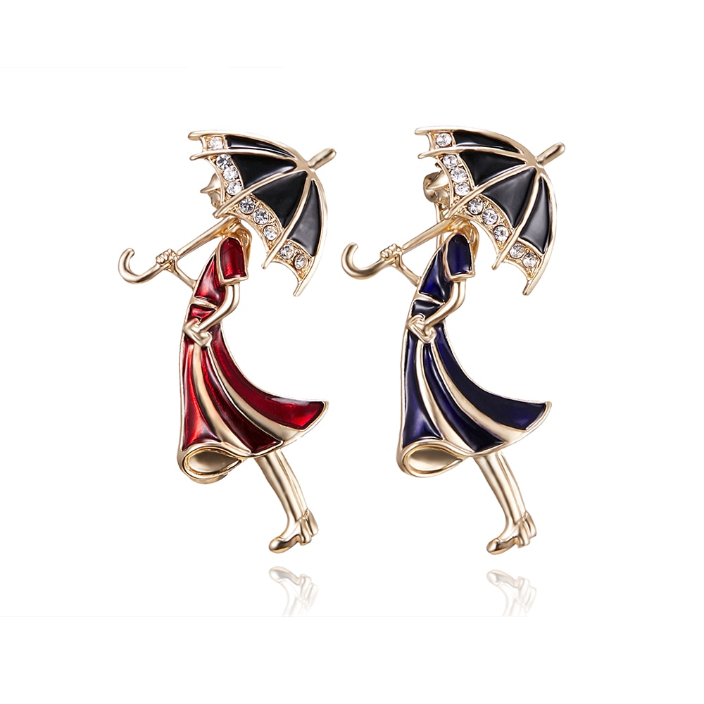 Rinhoo 2 Colors Girl Wearing Umbrella Brooches for Enamel Cartoon Brooch Pins New Fashion Jewelry Accessories Broach