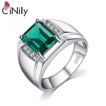 CiNily Authentic. Solid 925 Sterling Sliver Men Luxury Created Emerald Fine Jewelry for Men Ring Size 8-12 SR013