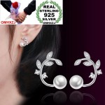 OMHXZJ Wholesale Sweet Fashion OL Woman Lady Party Gift Fresh Flower Branch Zircon Pearl 925 Sterling Silver Stud Earrings YS360