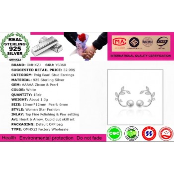 OMHXZJ Wholesale Sweet Fashion OL Woman Lady Party Gift Fresh Flower Branch Zircon Pearl 925 Sterling Silver Stud Earrings YS360