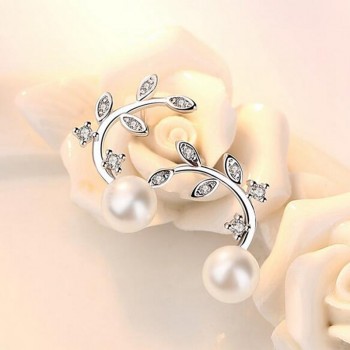 OMHXZJ Wholesale Sweet Fashion OL Woman Lady Party Gift Fresh Flower Branch Zircon Pearl 925 Sterling Silver Stud Earrings YS360