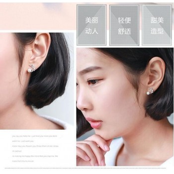 OMHXZJ Wholesale Sweet Fashion OL Woman Lady Party Gift Fresh Flower Branch Zircon Pearl 925 Sterling Silver Stud Earrings YS360