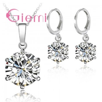 Giemi  Cheapeat 925 Sterling Silver Necklace Women 2019 Holiday Gift Wedding Jewelry 6 Claw Cubic Zircon Pendant Engagement