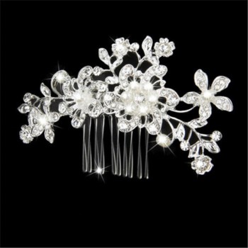 New Bridal Wedding Flower Crystal Rhinestones Diamante Pearls Hair Clip Comb