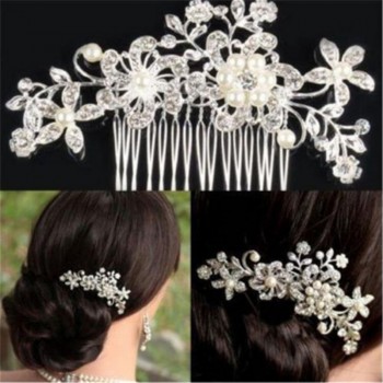 New Bridal Wedding Flower Crystal Rhinestones Diamante Pearls Hair Clip Comb