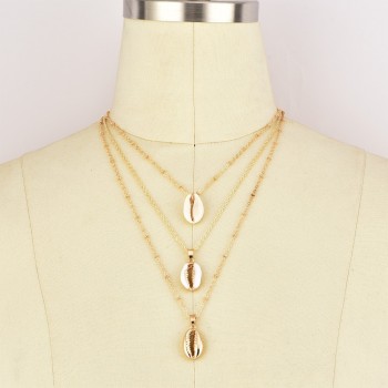 Fashion Bohemia Multilayer  Shell Choker Necklace Statement Alloy Shell Natural Seashell Pendant Necklace for Women  N0172