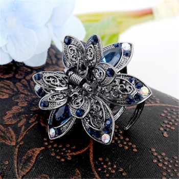 Vintage 3 Color Big Crystal Flower Hair Claws Wedding Hair Clip Women Hair Jewelry With Charm Ancient Silver Hair Accessories