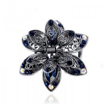 Vintage 3 Color Big Crystal Flower Hair Claws Wedding Hair Clip Women Hair Jewelry With Charm Ancient Silver Hair Accessories
