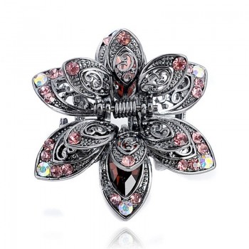 Vintage 3 Color Big Crystal Flower Hair Claws Wedding Hair Clip Women Hair Jewelry With Charm Ancient Silver Hair Accessories
