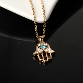 1PC Turkish Crystal Evil Eye Hand Hamsa Pendant Necklace Womens Silver Gold Color Jewelry Hollow Out Clavicle Link Chains