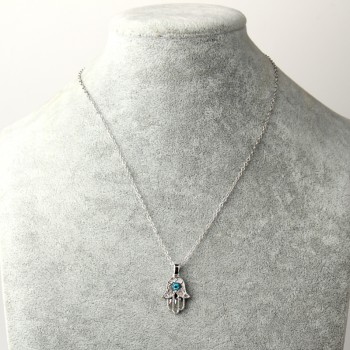 1PC Turkish Crystal Evil Eye Hand Hamsa Pendant Necklace Womens Silver Gold Color Jewelry Hollow Out Clavicle Link Chains