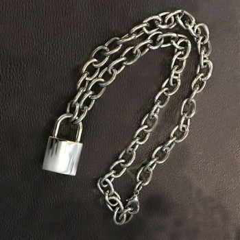 Handmade Men Women Unisex Chain Necklace Heavy Duty Square Lock Padlock Choker Metal Collar