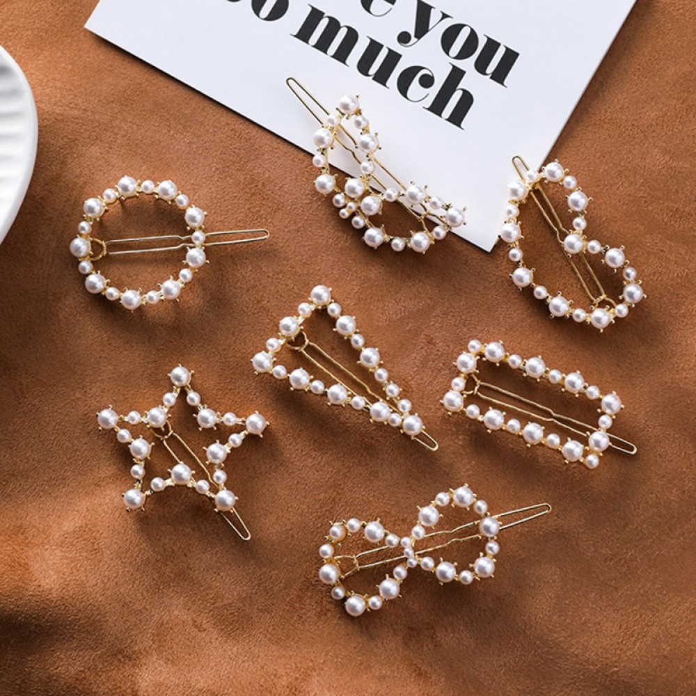 Woman Fresh Water Pearl Hair Accessories Hair Clip Pin Metal Geometric Alloy Hairband Moon Circle Hairgrip Barrette Girls Holder