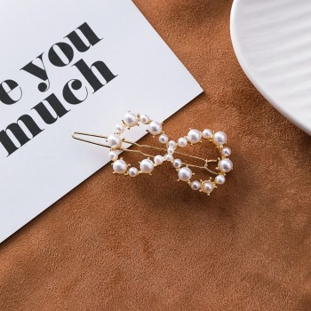 Woman Fresh Water Pearl Hair Accessories Hair Clip Pin Metal Geometric Alloy Hairband Moon Circle Hairgrip Barrette Girls Holder