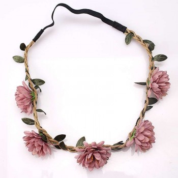 M MISM Fabric Floral Crown Flower Headband Women Girls Elastic Wreath Hairband Wedding Garland Headdress Headwear Hair Ornaments